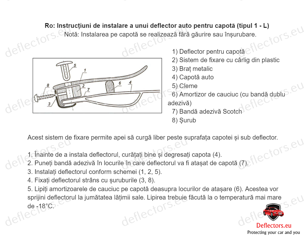 Deflector de capotă pentru Ford C-MAX 2010- 9 Ro: Instrucțiuni de instalare a unui deflector auto pentru capotă (tipul 1 - L)