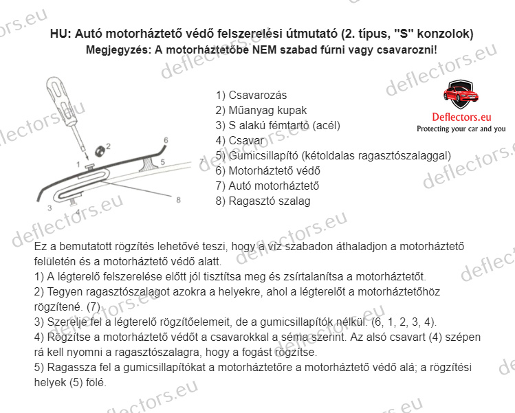 Motorháztető védő Seat Ibiza 2012- 11 Instructions for installation of deflector (HU) (type 2 S) (wat)