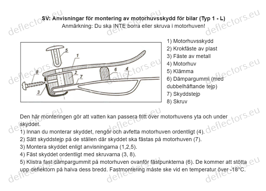 Huvskydd / stenskottsskydd huv / motorhuvsskydd för Ford C- MAX / Focus C-MAX 2007-2010 9 SV: Anvisningar för montering av motorhuvsskydd för bilar (Typ 1 - L)